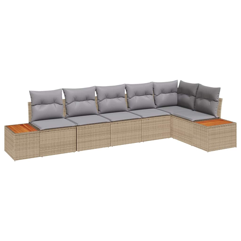 Set Divano da Giardino 6 pcs Beige e Grigio Chiaro Polyrattan | homemem39
