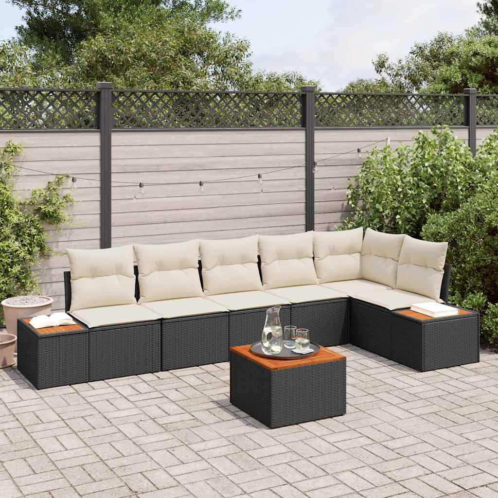 Set Divano da Giardino 6 pcs Nero e Crema Polyrattan | homemem39