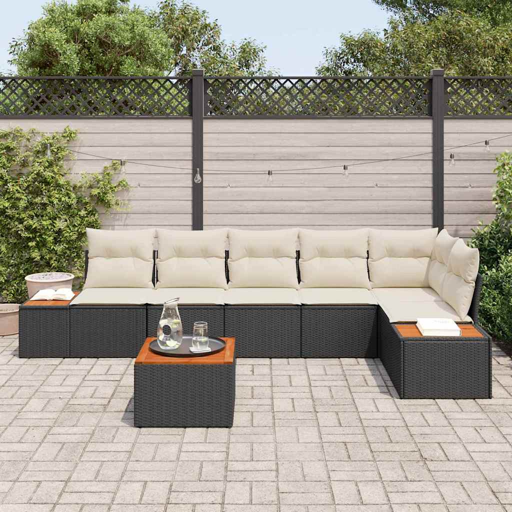 Set Divano da Giardino 6 pcs Nero e Crema Polyrattan | homemem39