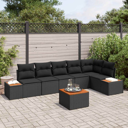 Set Divano da Giardino con cuscino 6 pcs Nero Polyrattan