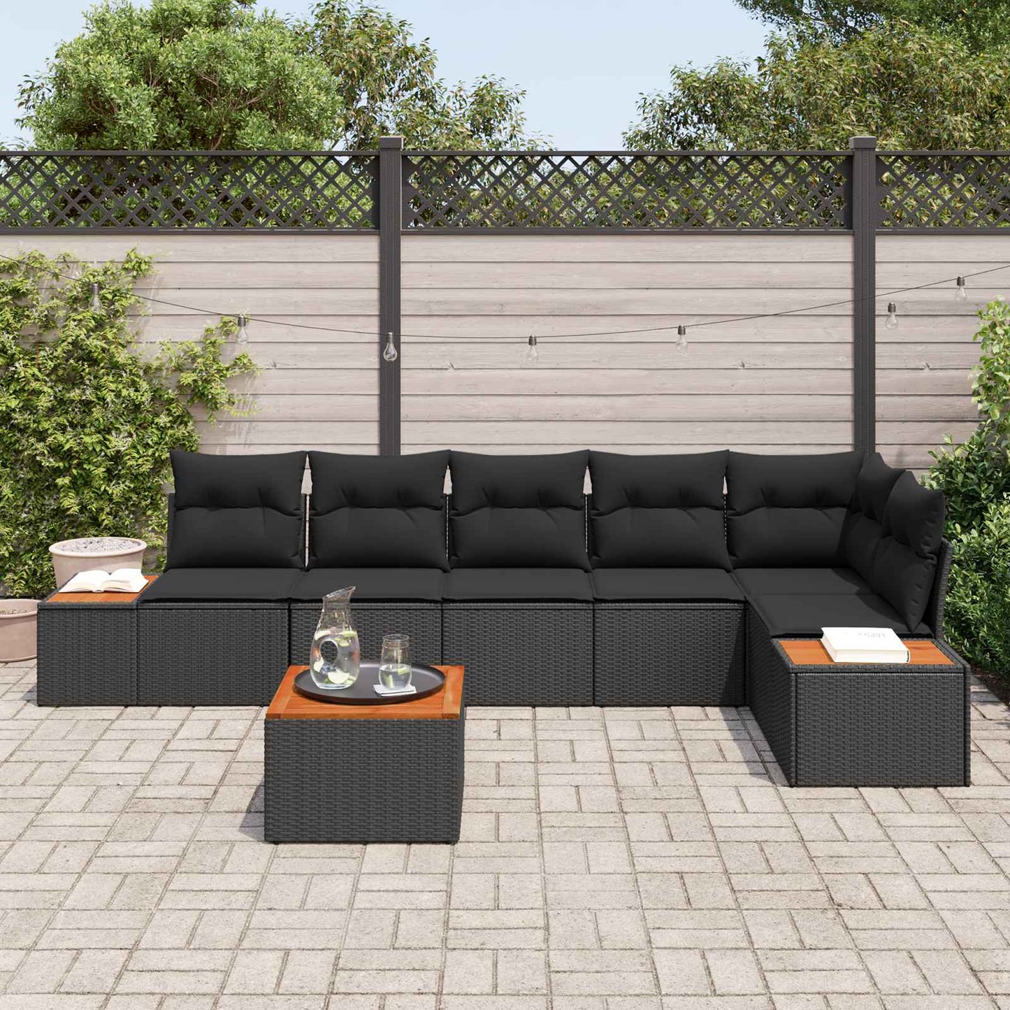 Set Divano da Giardino con cuscino 6 pcs Nero Polyrattan | homemem39