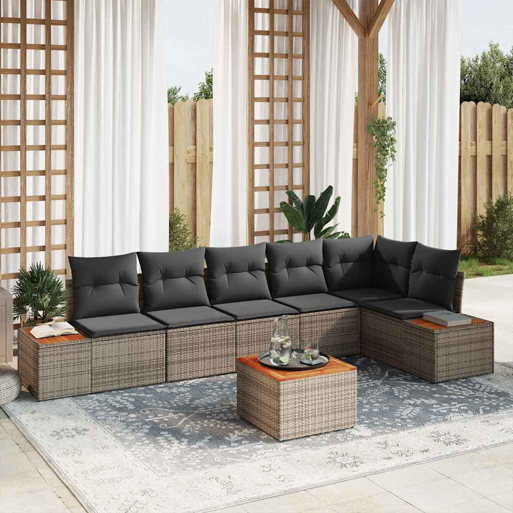 Set Divano da Giardino con cuscino 6 pcs Grigio Polyrattan
