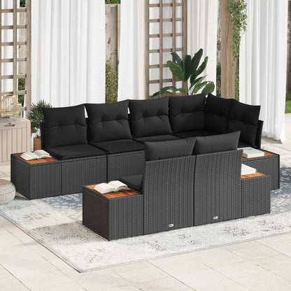 Set Divano da Giardino con cuscino 7 pcs Nero Polyrattan | homemem39