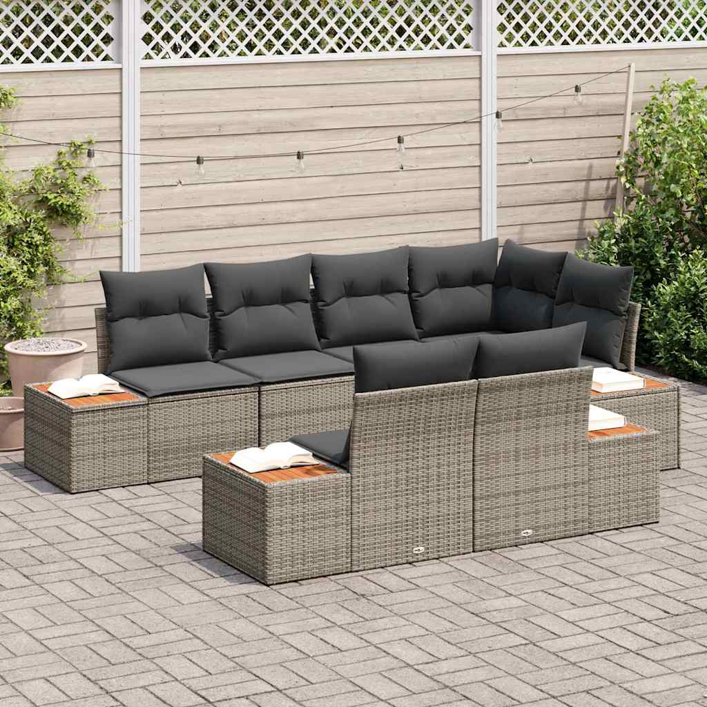 Set Divano da Giardino con cuscino 7 pcs Grigio Polyrattan | homemem39