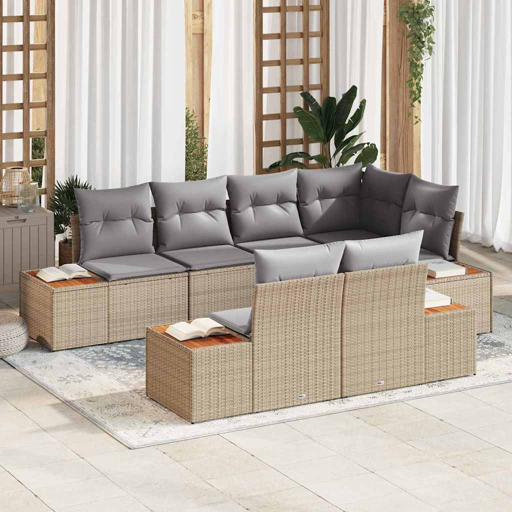 Set Divano da Giardino 7 pcs Beige e Grigio Chiaro Polyrattan