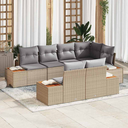 Set Divano da Giardino 7 pcs Beige e Grigio Chiaro Polyrattan