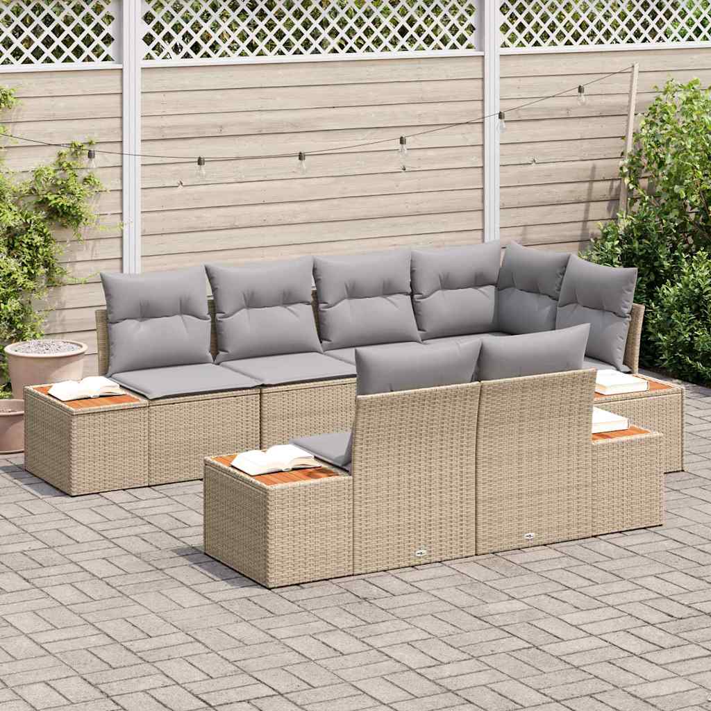 Set Divano da Giardino 7 pcs Beige e Grigio Chiaro Polyrattan