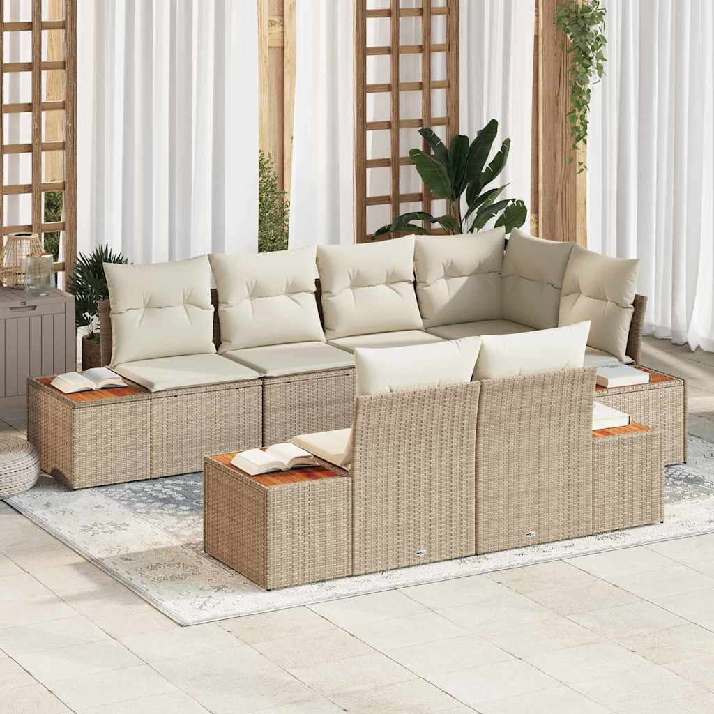 Set Divano da Giardino 7 pcs Beige e Crema Polyrattan | homemem39