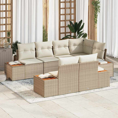 Set Divano da Giardino 7 pcs Beige e Crema Polyrattan | homemem39