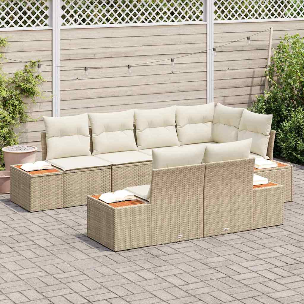 Set Divano da Giardino 7 pcs Beige e Crema Polyrattan | homemem39
