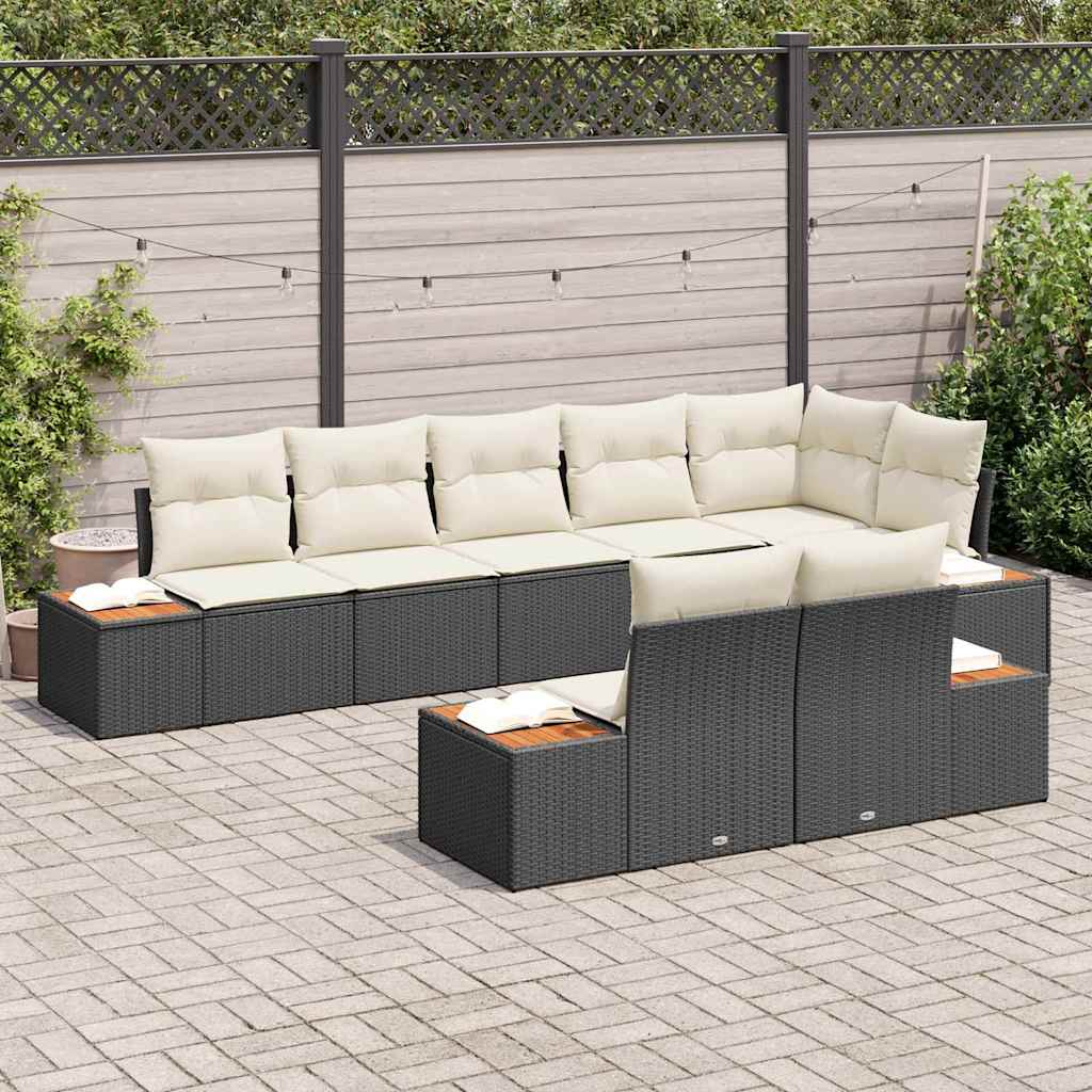Set Divano da Giardino 8 pcs Nero e Crema Polyrattan | homemem39