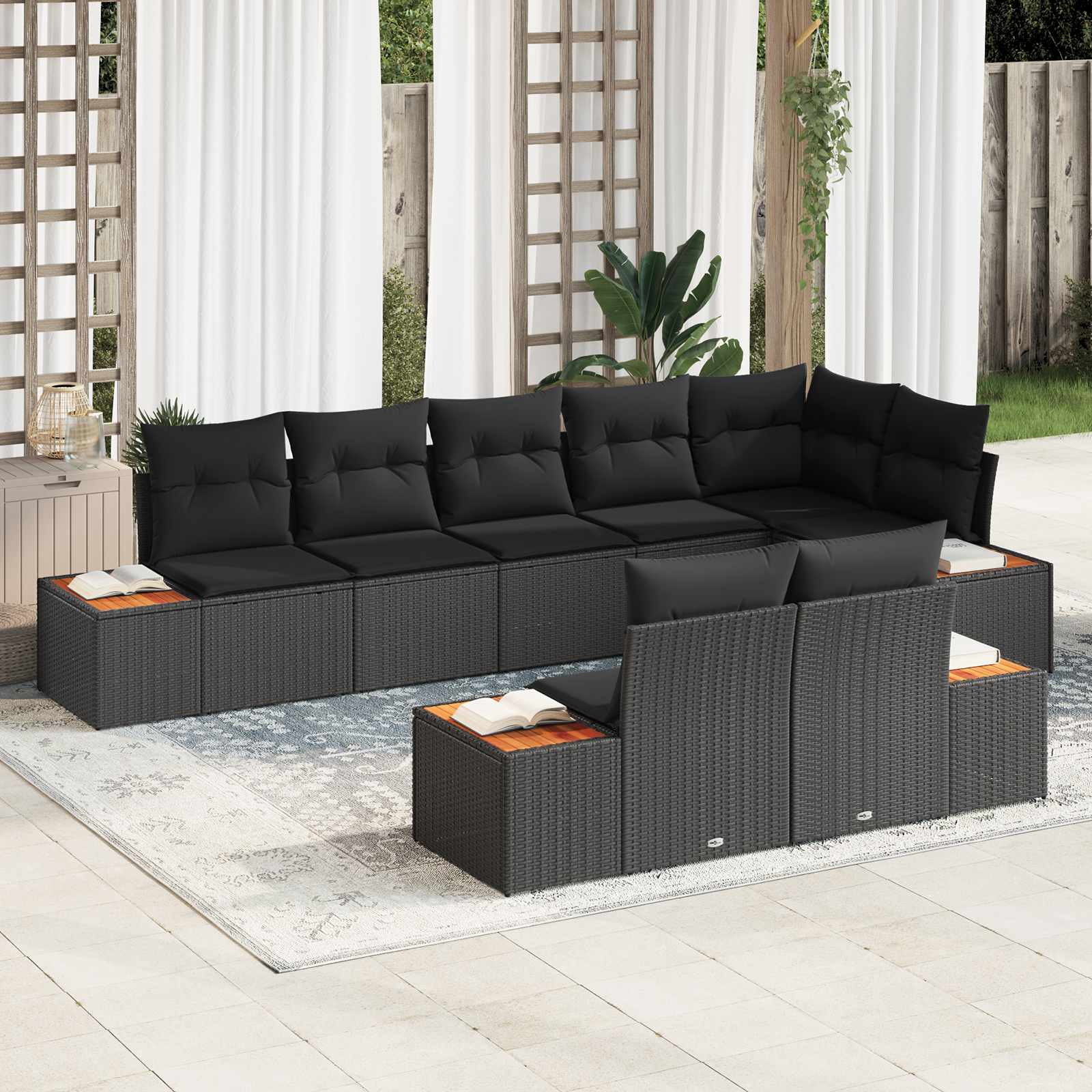 Set Divano da Giardino con cuscino 8 pcs Nero Polyrattan | homemem39
