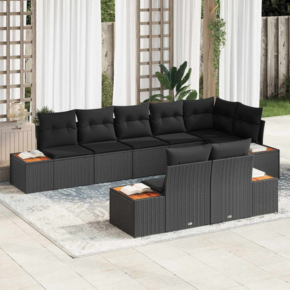 Set Divano da Giardino con cuscino 8 pcs Nero Polyrattan | homemem39