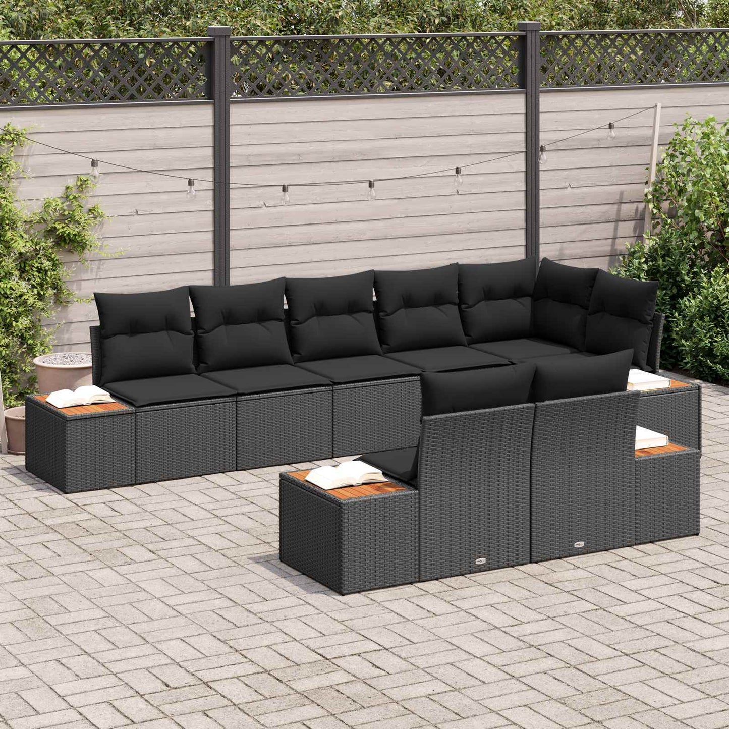 Set Divano da Giardino con cuscino 8 pcs Nero Polyrattan | homemem39