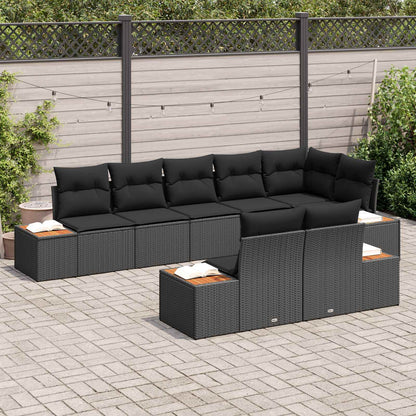 Set Divano da Giardino con cuscino 8 pcs Nero Polyrattan | homemem39