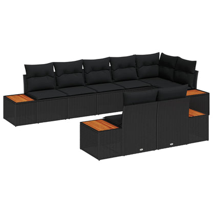 Set Divano da Giardino con cuscino 8 pcs Nero Polyrattan | homemem39