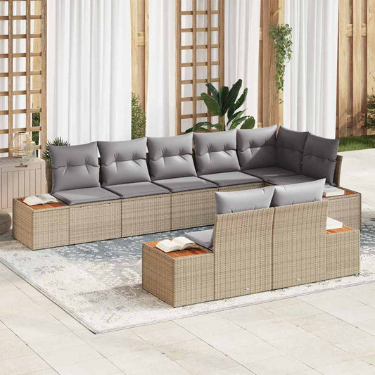 Set Divano da Giardino 8 pcs Beige e Grigio Chiaro Polyrattan