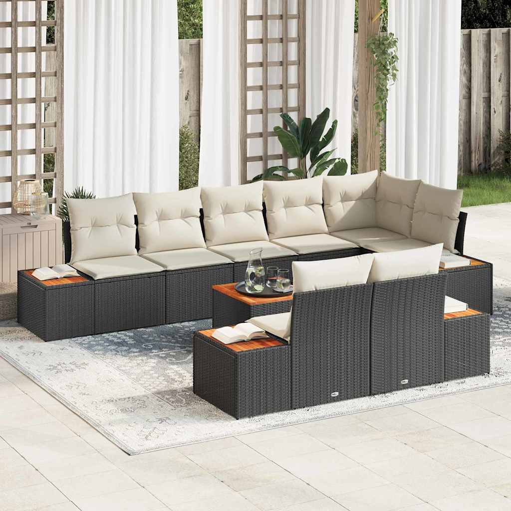 Set Divano da Giardino 8 pcs Nero e Crema Polyrattan