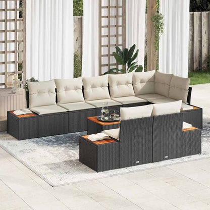 Set Divano da Giardino 8 pcs Nero e Crema Polyrattan