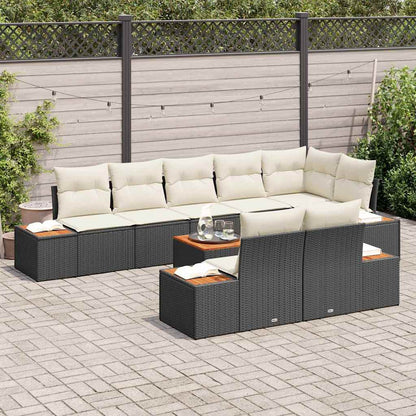 Set Divano da Giardino 8 pcs Nero e Crema Polyrattan | homemem39
