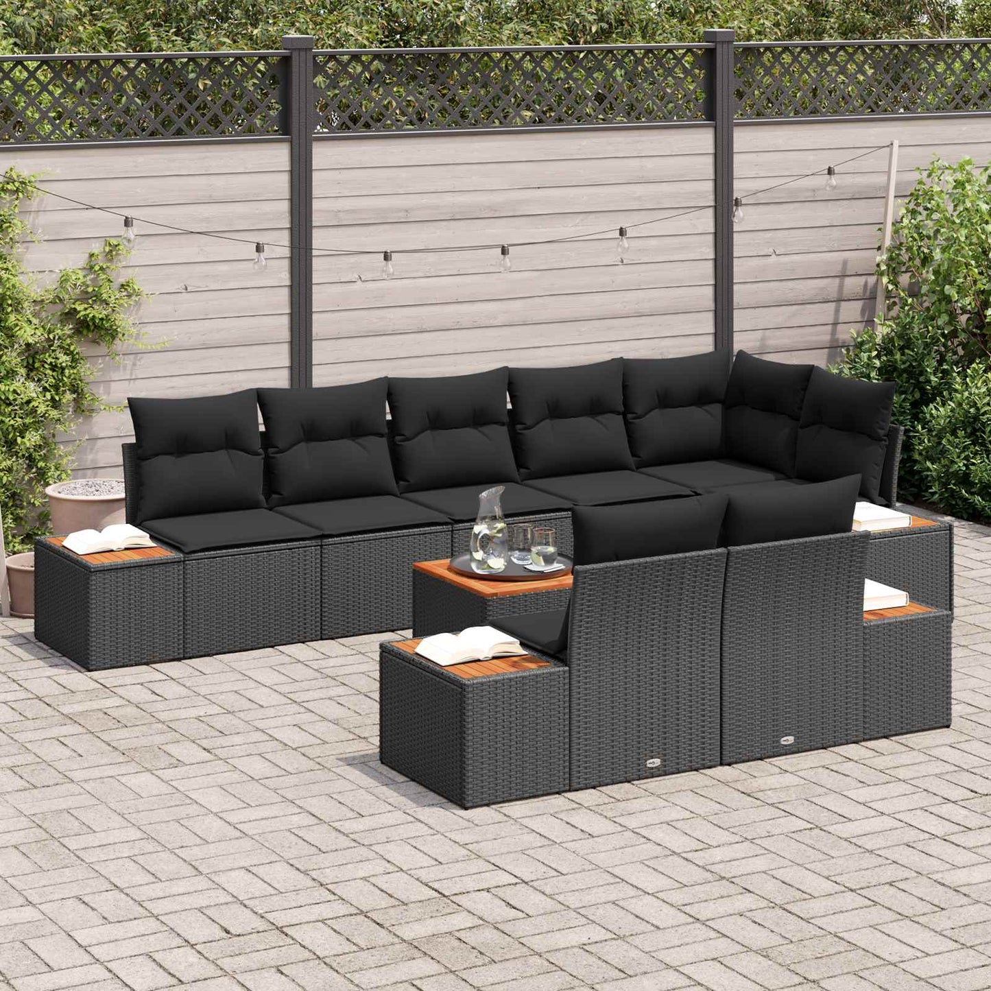 Set Divano da Giardino con cuscino 8 pcs Nero Polyrattan | homemem39