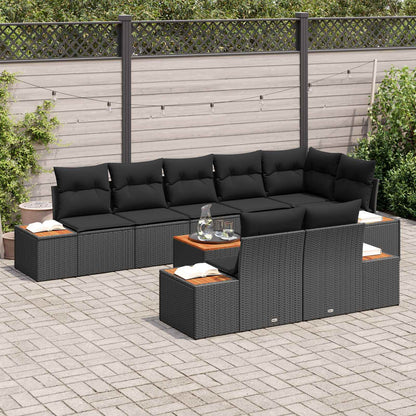 Set Divano da Giardino con cuscino 8 pcs Nero Polyrattan | homemem39