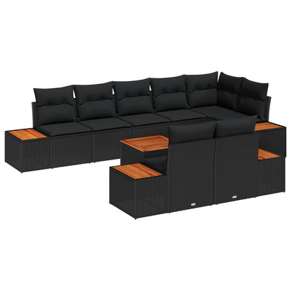 Set Divano da Giardino con cuscino 8 pcs Nero Polyrattan | homemem39