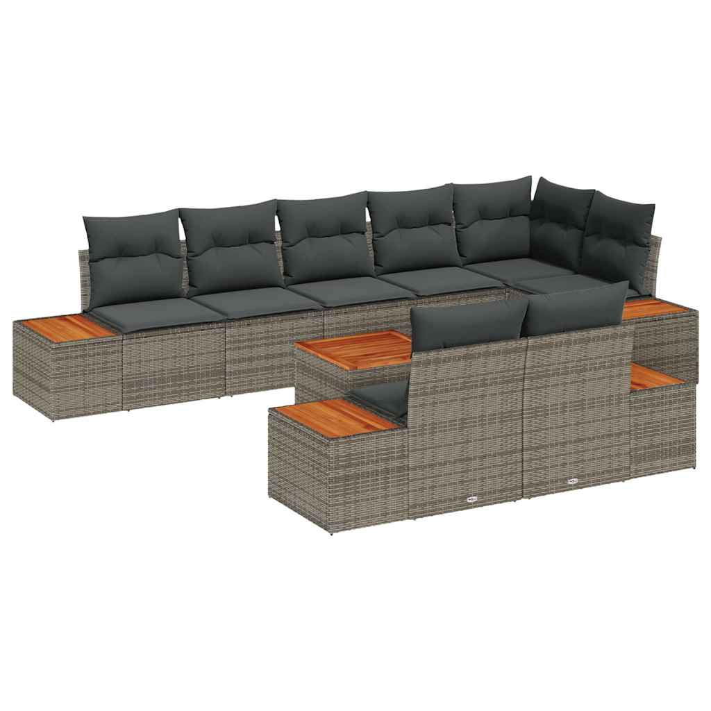 Set Divano da Giardino con cuscino 8 pcs Grigio Polyrattan