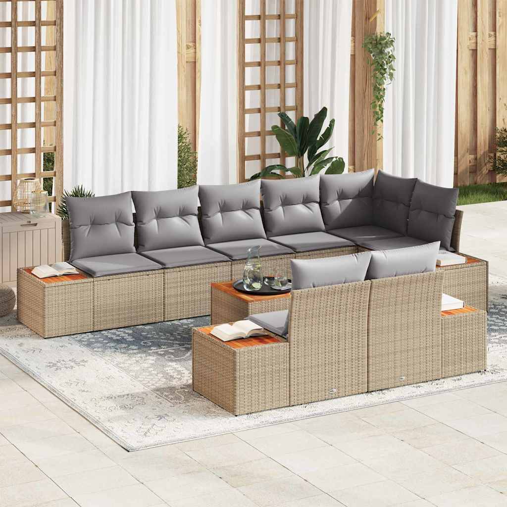 Set Divano da Giardino 8 pcs Beige e Grigio Chiaro Polyrattan | homemem39
