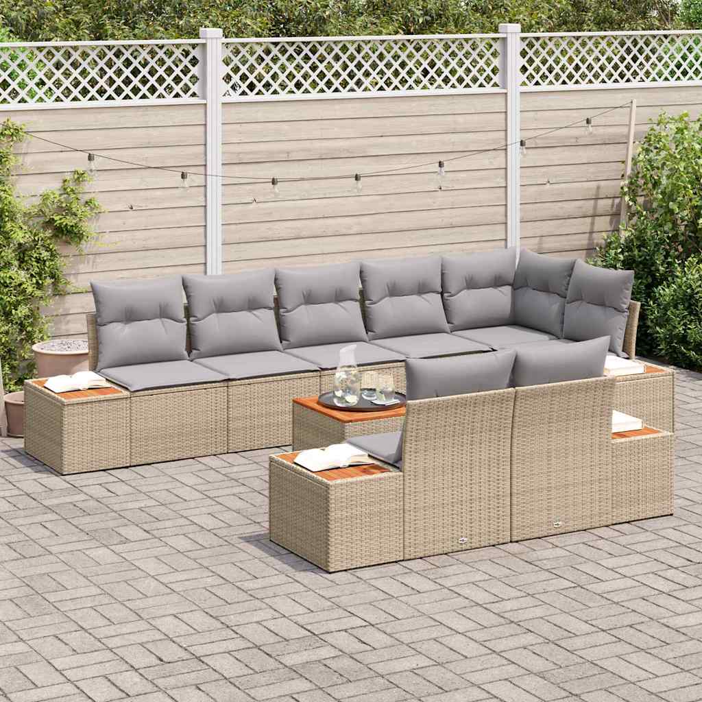 Set Divano da Giardino 8 pcs Beige e Grigio Chiaro Polyrattan | homemem39