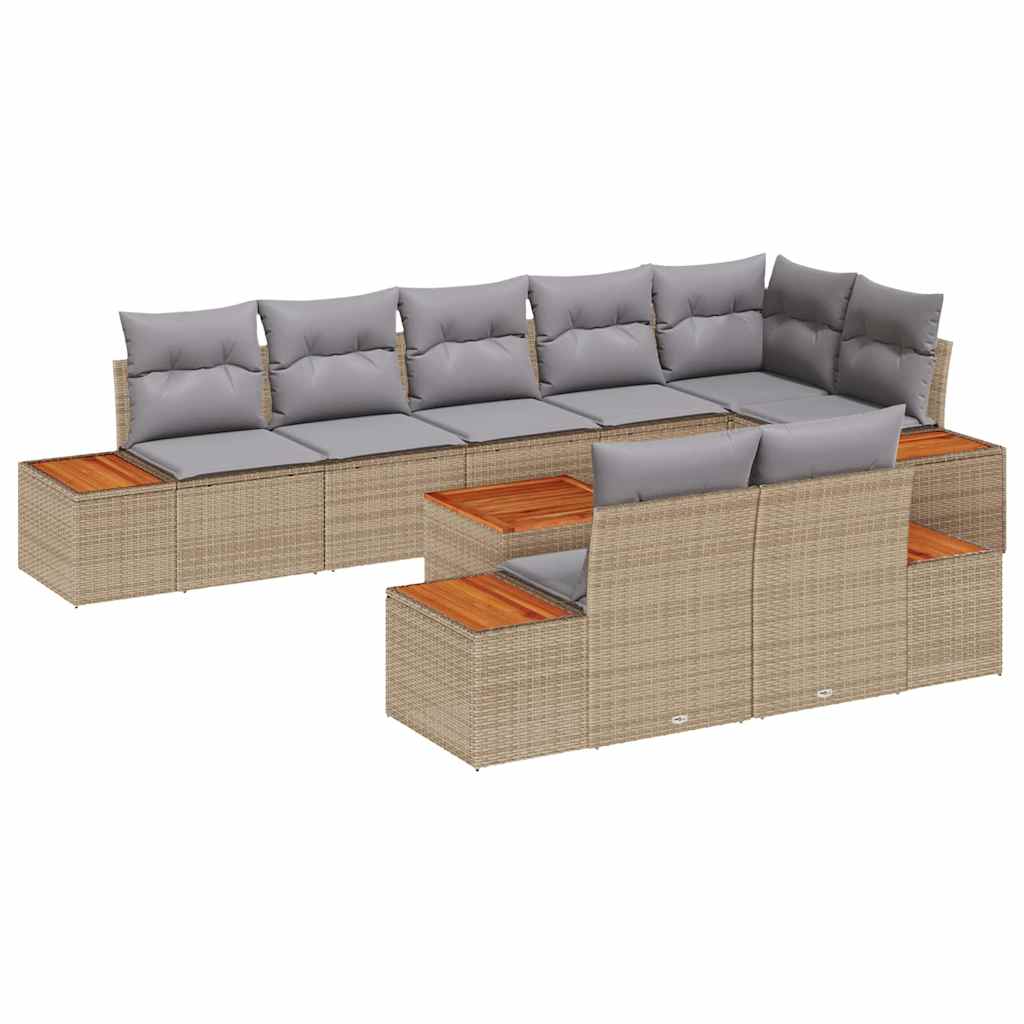 Set Divano da Giardino 8 pcs Beige e Grigio Chiaro Polyrattan | homemem39