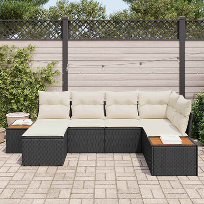 Set Divano da Giardino 7 pcs Nero e Crema Polyrattan | homemem39