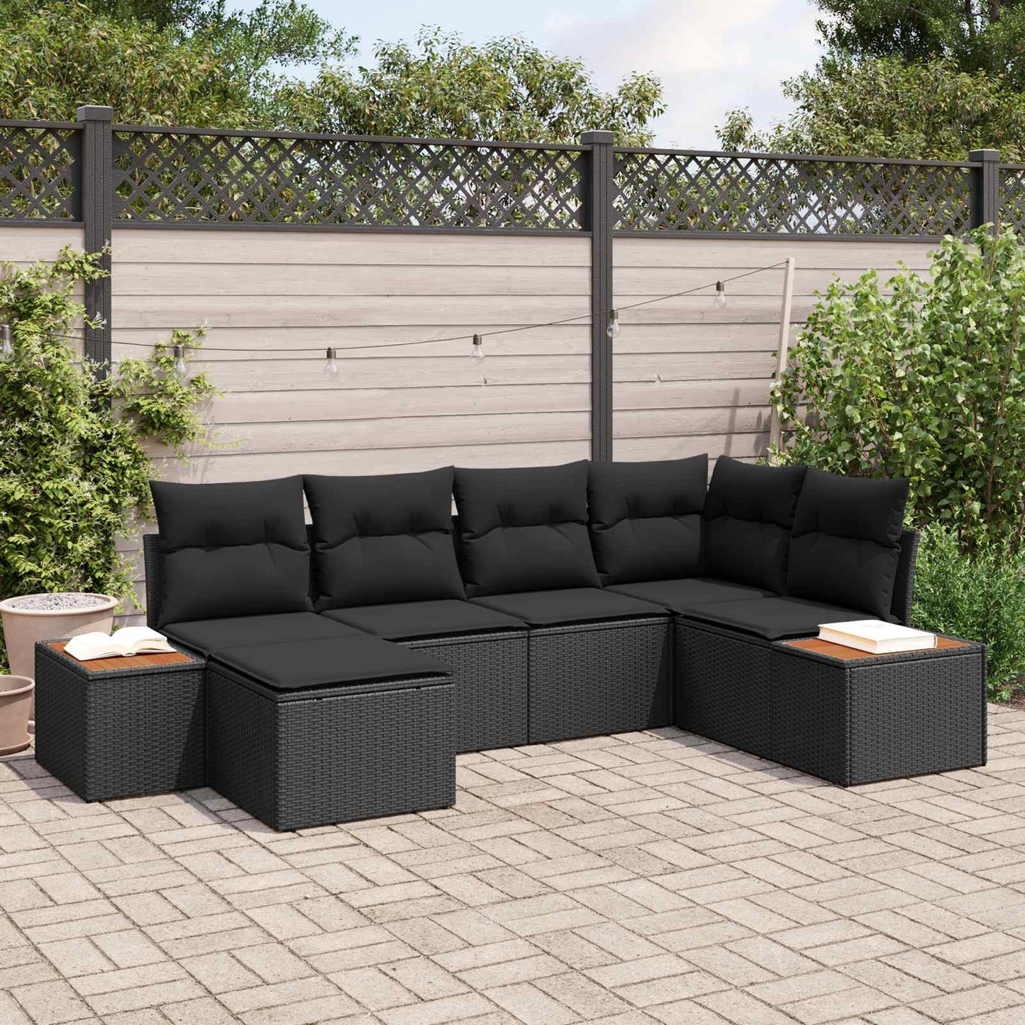Set Divano da Giardino con cuscino 7 pcs Nero Polyrattan | homemem39