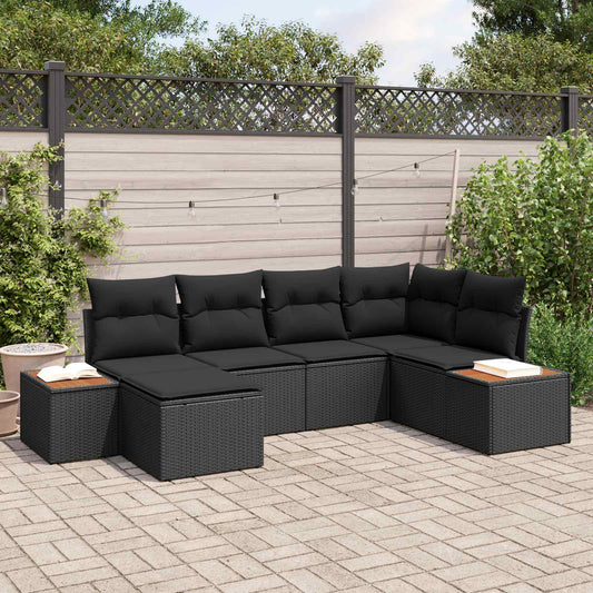 Set Divano da Giardino con cuscino 7 pcs Nero Polyrattan
