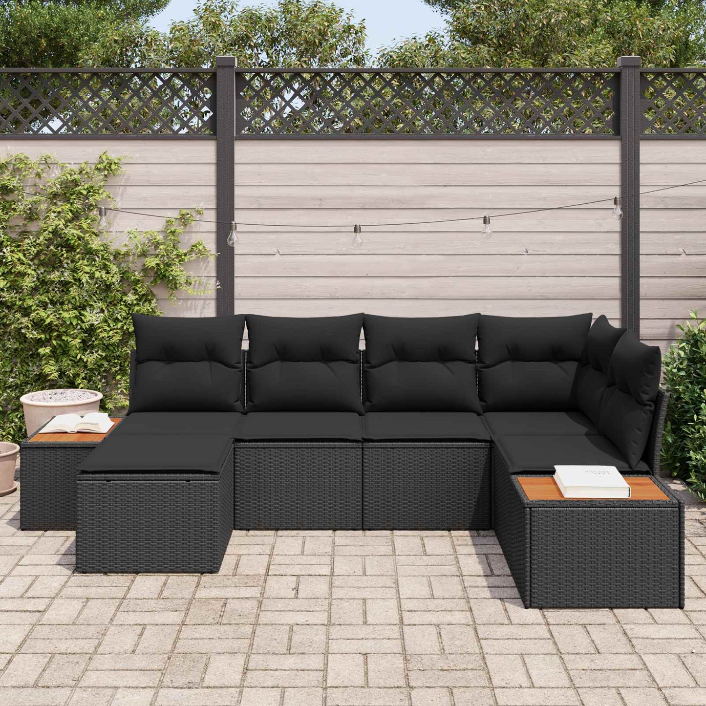 Set Divano da Giardino con cuscino 7 pcs Nero Polyrattan | homemem39