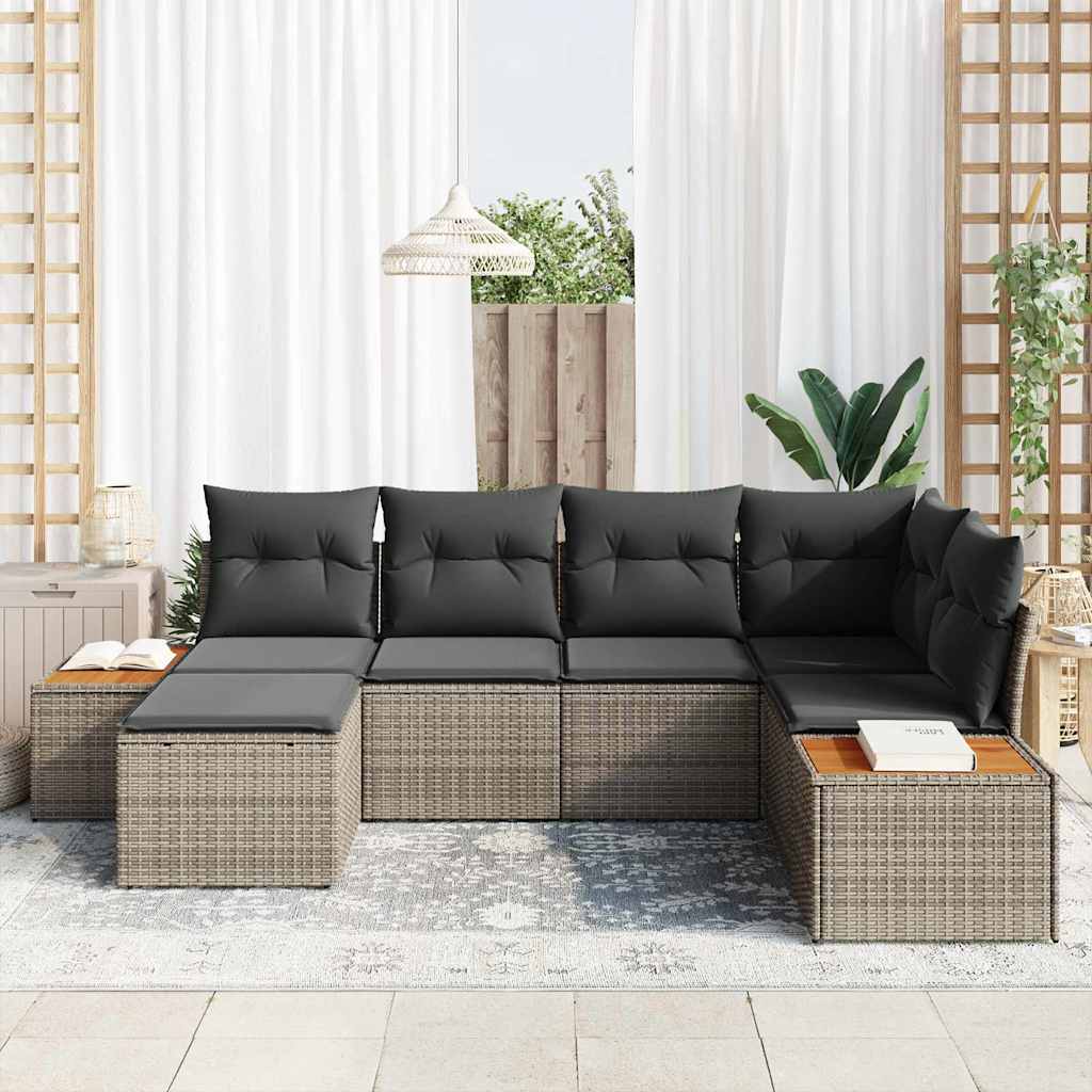 Set Divano da Giardino con cuscino 7 pcs Grigio Polyrattan | homemem39