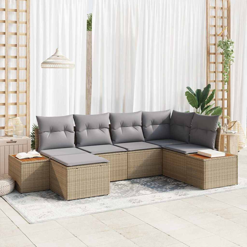 Set Divano da Giardino 7 pcs Beige e Grigio Chiaro Polyrattan | homemem39