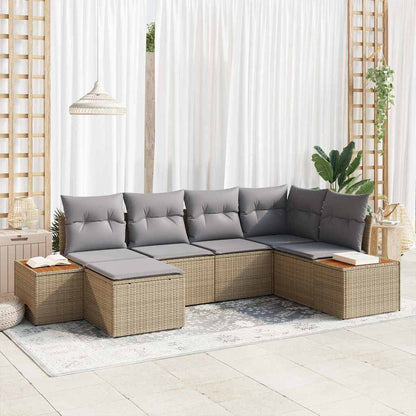 Set Divano da Giardino 7 pcs Beige e Grigio Chiaro Polyrattan | homemem39
