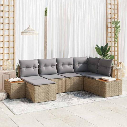 Set Divano da Giardino 7 pcs Beige e Grigio Chiaro Polyrattan
