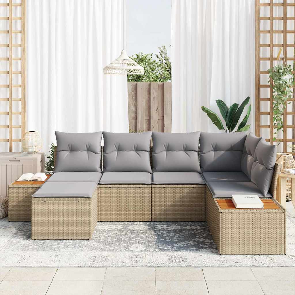 Set Divano da Giardino 7 pcs Beige e Grigio Chiaro Polyrattan | homemem39
