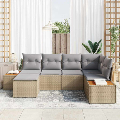 Set Divano da Giardino 7 pcs Beige e Grigio Chiaro Polyrattan | homemem39