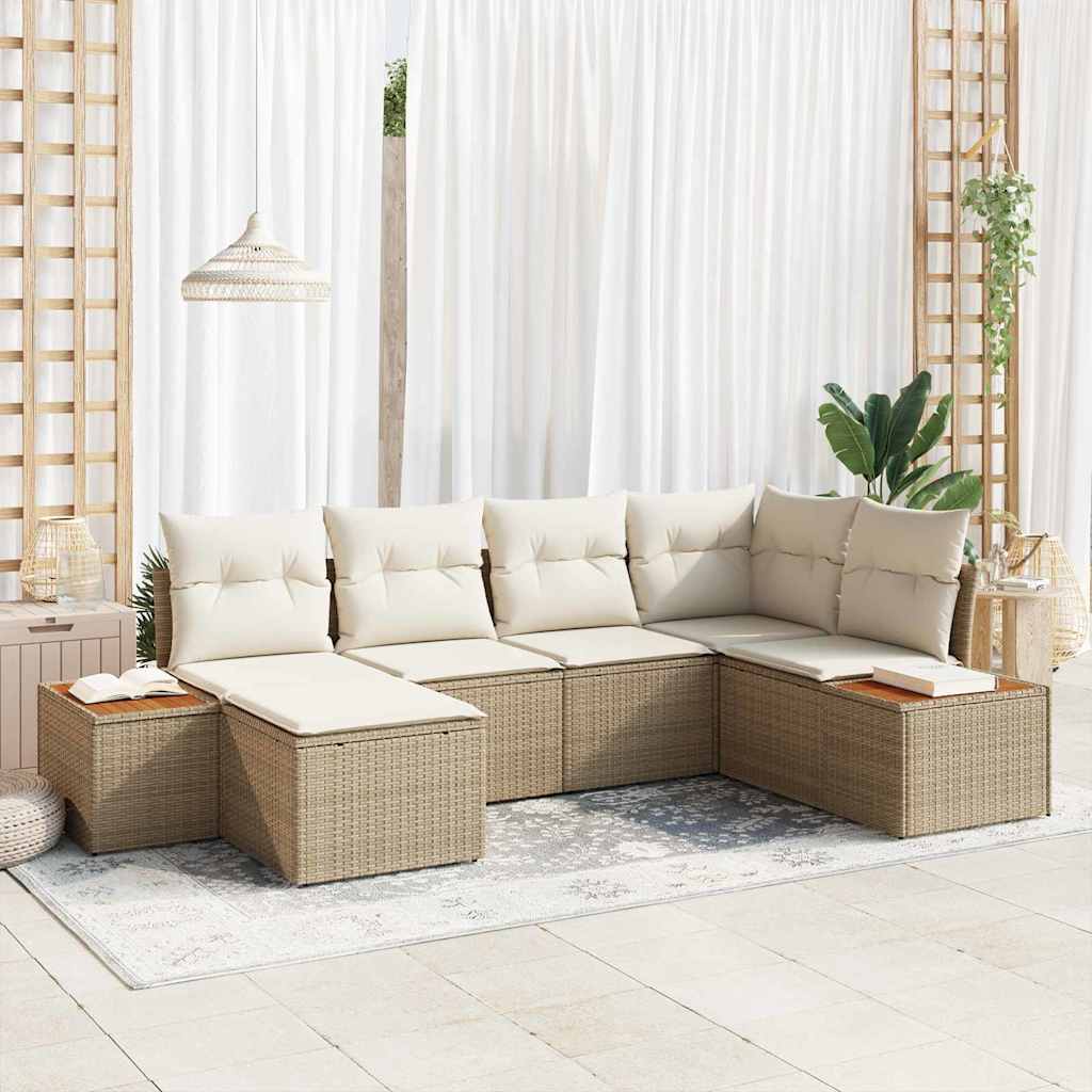 Set Divano da Giardino 7 pcs Beige e Crema Polyrattan | homemem39