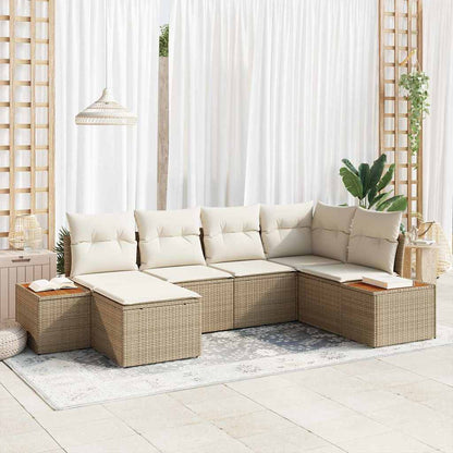 Set Divano da Giardino 7 pcs Beige e Crema Polyrattan | homemem39