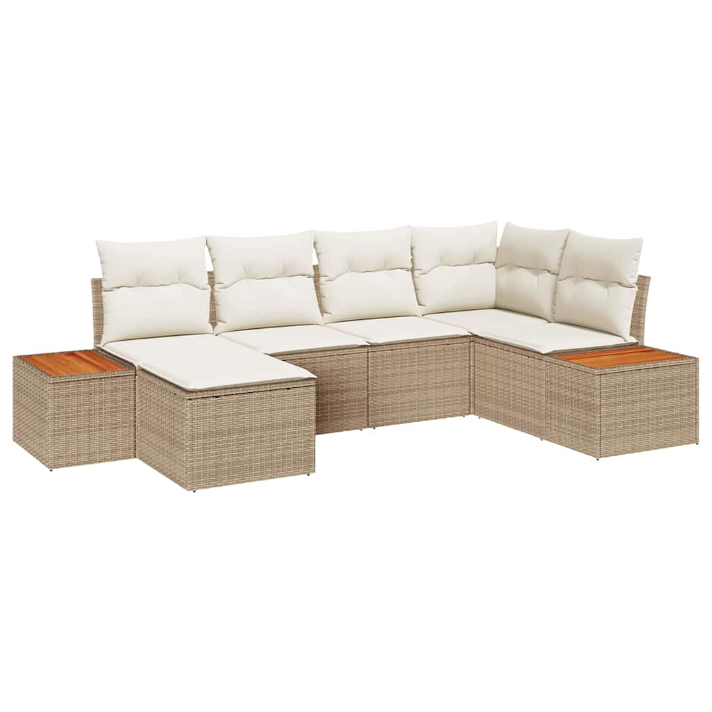 Set Divano da Giardino 7 pcs Beige e Crema Polyrattan | homemem39