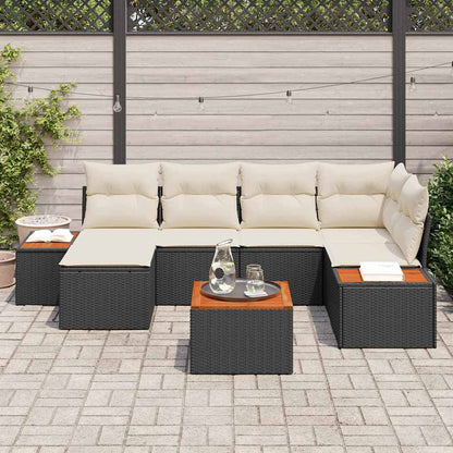 Set Divano da Giardino 7 pcs Nero e Crema Polyrattan | homemem39