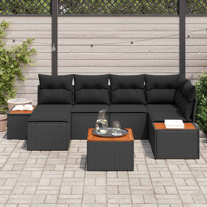 Set Divano da Giardino con cuscino 7 pcs Nero Polyrattan | homemem39