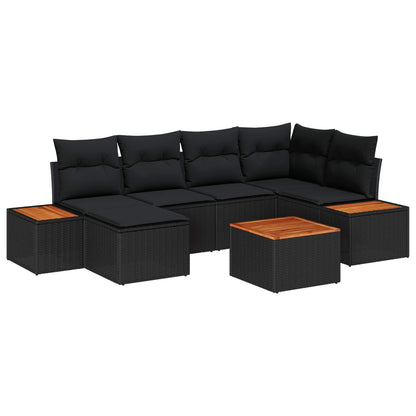 Set Divano da Giardino con cuscino 7 pcs Nero Polyrattan | homemem39