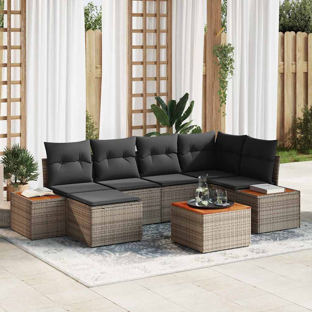 Set Divano da Giardino con cuscino 7 pcs Grigio Polyrattan | homemem39