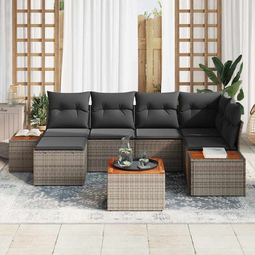 Set Divano da Giardino con cuscino 7 pcs Grigio Polyrattan | homemem39