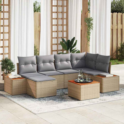Set Divano da Giardino 7 pcs Beige e Grigio Chiaro Polyrattan | homemem39
